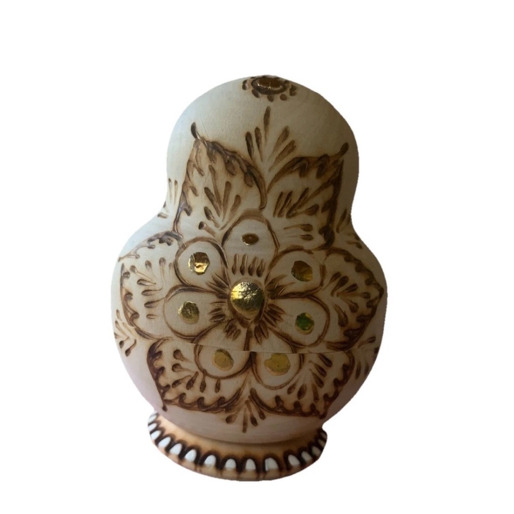 Handcrafted Gold and Cream Matryoshka Doll - Picture 2 of 6